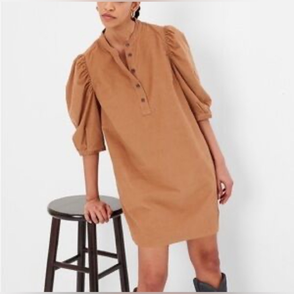Gap 100% Cotton Fall Western Corduroy Puff Sleeves Mini Dress